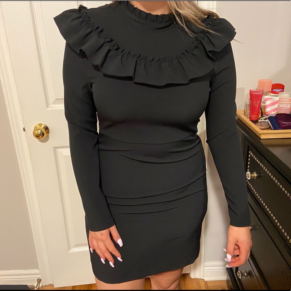Long sleeve black dress, ruffled design